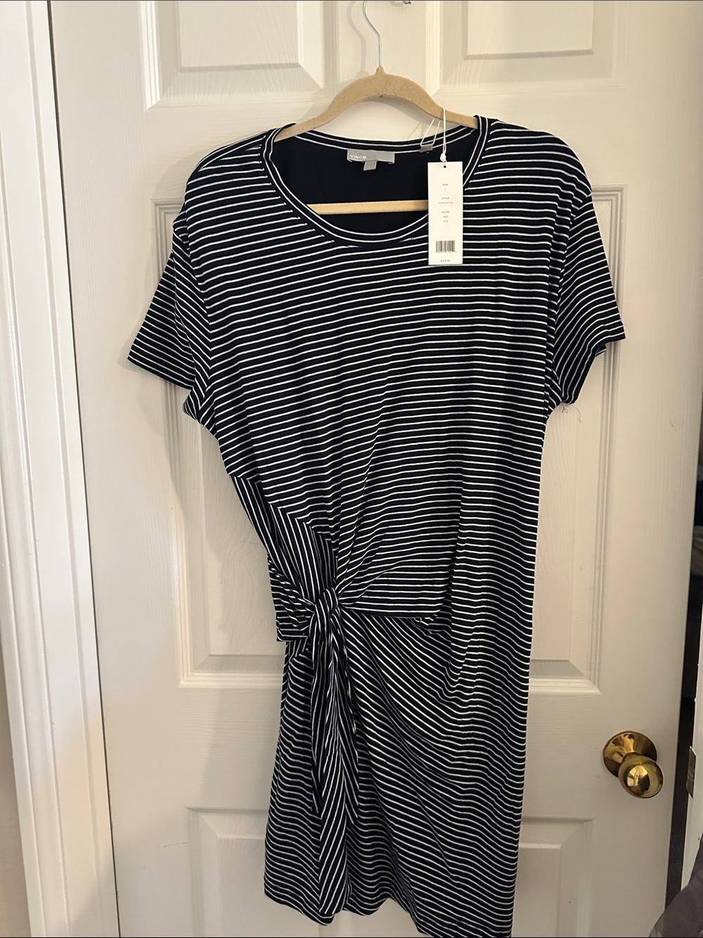 Vince Women's Black & White Stripe Knot-Front Dress